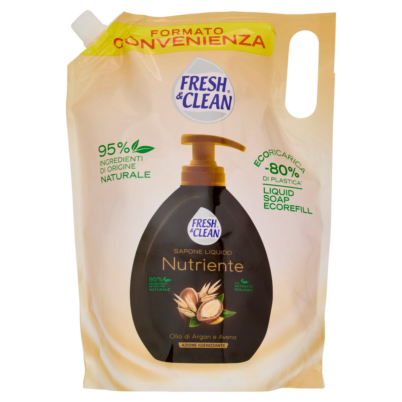 Fresh & Clean Sapone Liquido Nutriente Olio di Argan e Avena Ecoricarica 1000 ml