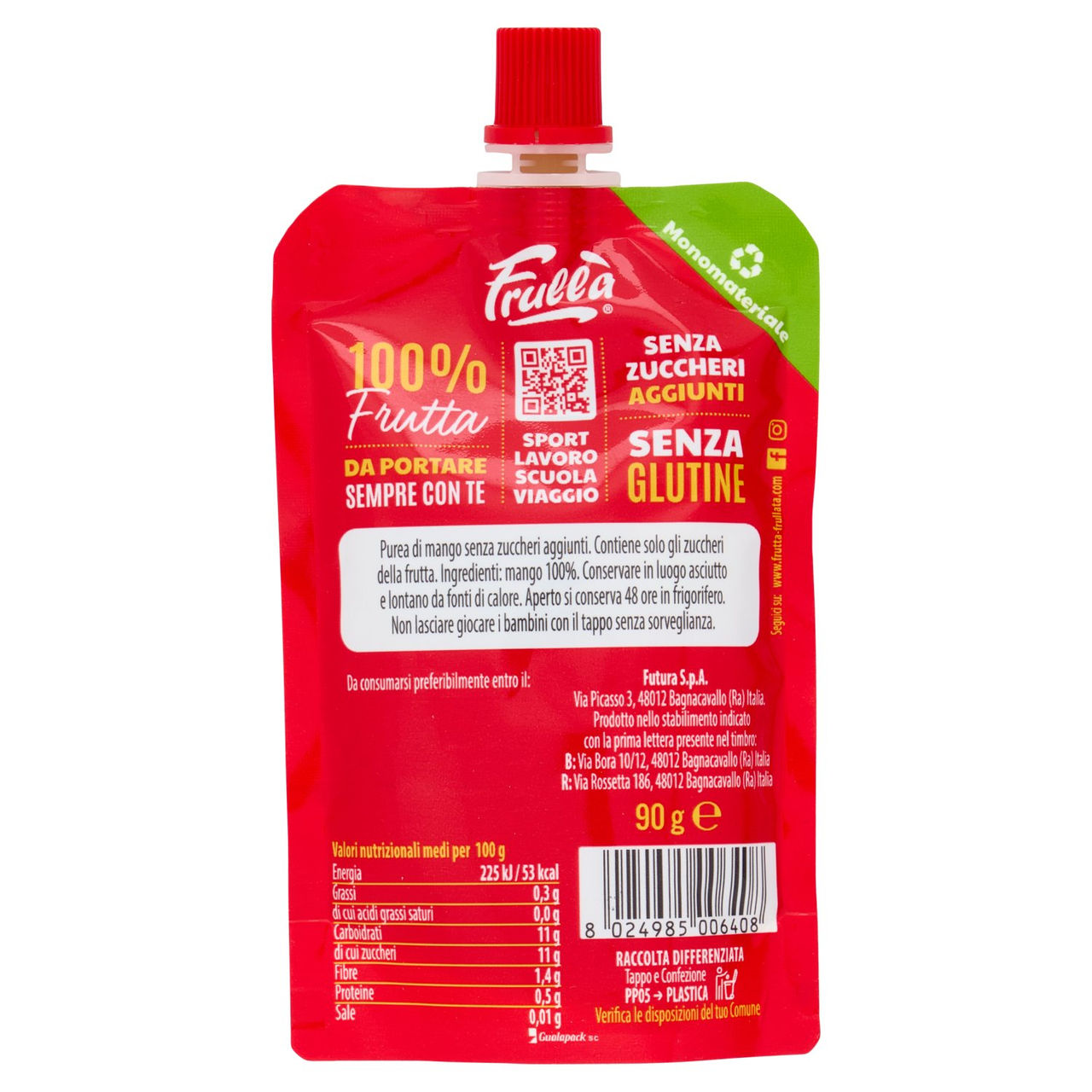 Frullà 100% Polpa di Mango Senza Zuccheri Aggiunti* 90 g