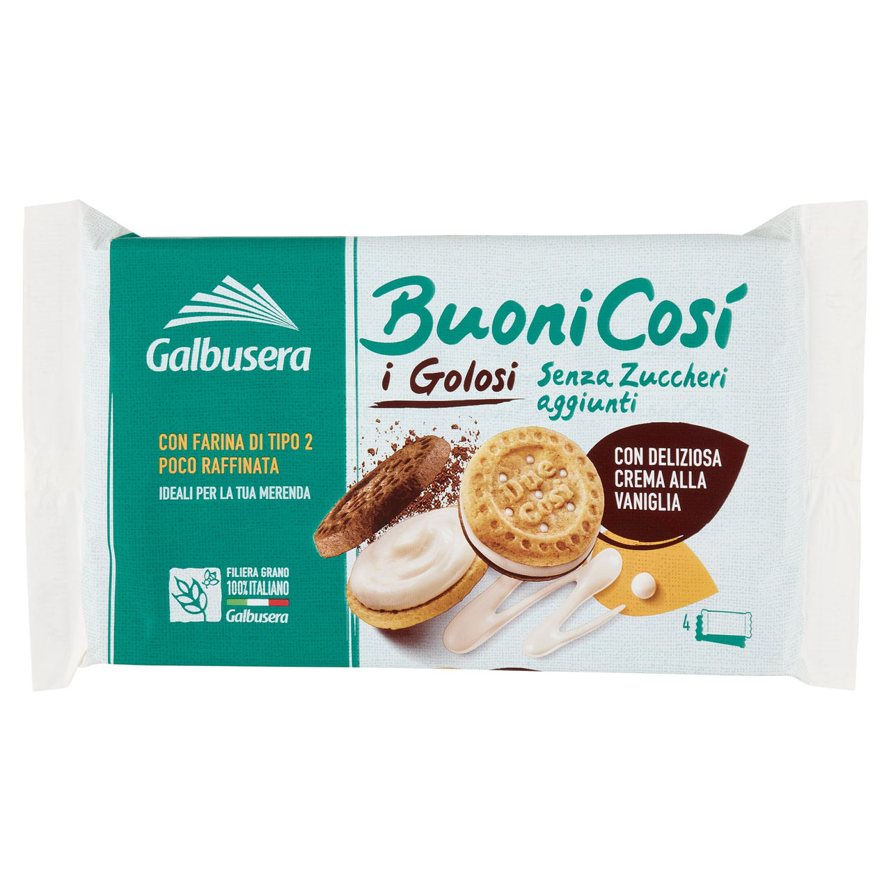 Galbusera BuoniCosì Senza Zuccheri aggiunti i Golosi con Deliziosa Crema alla Vaniglia 4 Snack 160 g