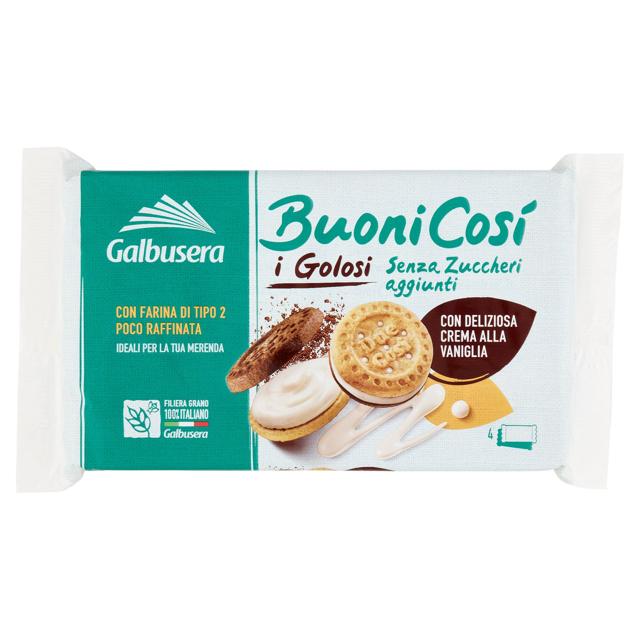 Galbusera BuoniCosì Senza Zuccheri aggiunti i Golosi con Deliziosa Crema alla Vaniglia 4 Snack 160 g