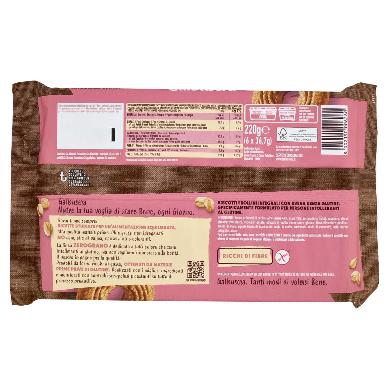 Galbusera ZeroGrano Integrale con Avena Senza Glutine 220 g (6 monoporzioni)