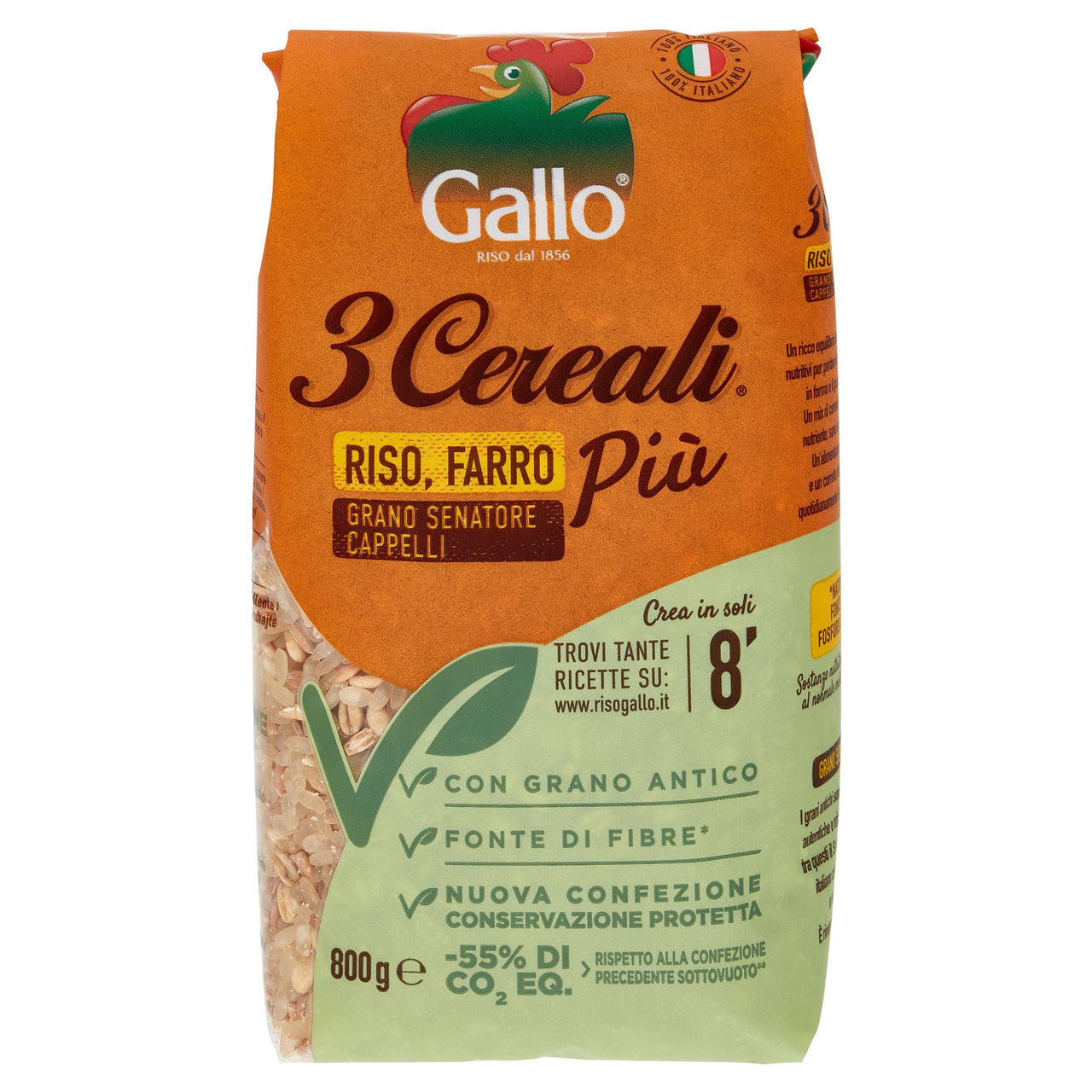 Gallo 3 Cereali Riso, Farro Più Grano Senatore Cappelli 800 g