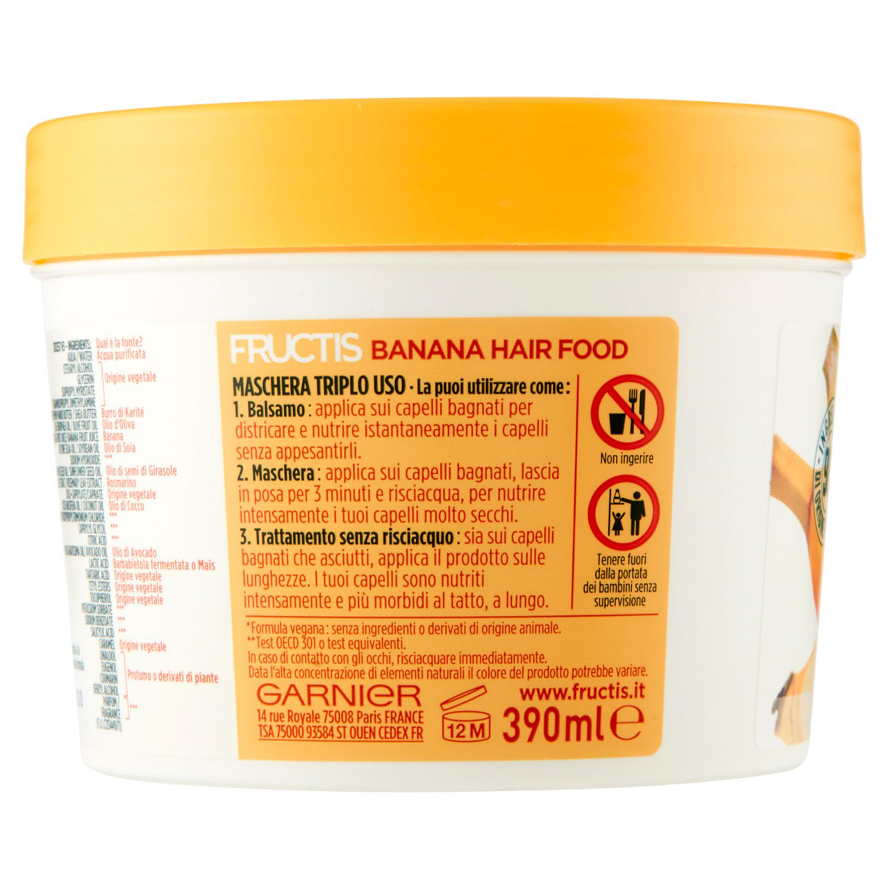 Garnier Maschera Nutriente Fructis Hair Food, 3in1, Capelli Secchi, Banana