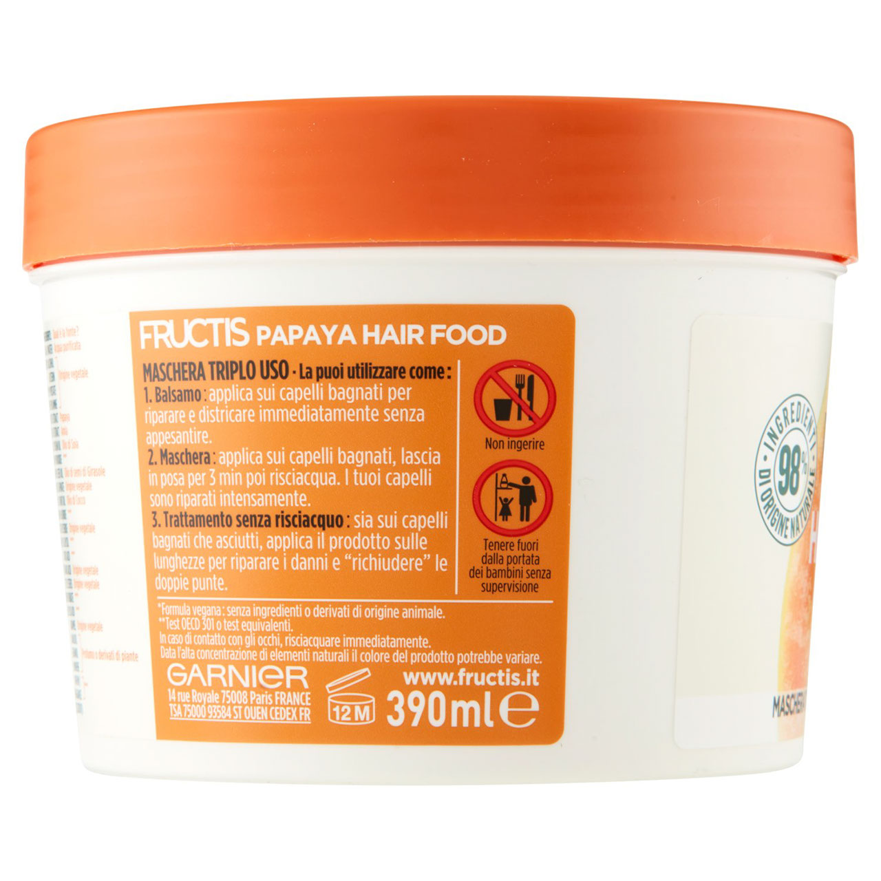 Garnier Maschera Riparatrice Fructis Hair Food, 3in1 Capelli Danneggiati, Papaya