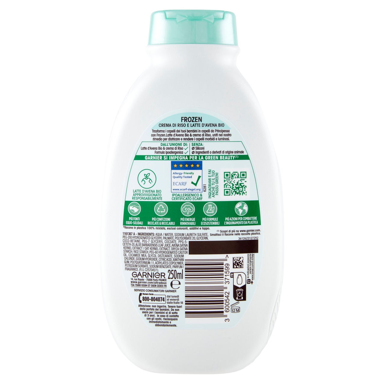 Garnier Shampoo 2in1 Ultra Dolce Delicatezza d'Avena 2in1 Kids, Per Capelli e Cute Delicati, 250 ml