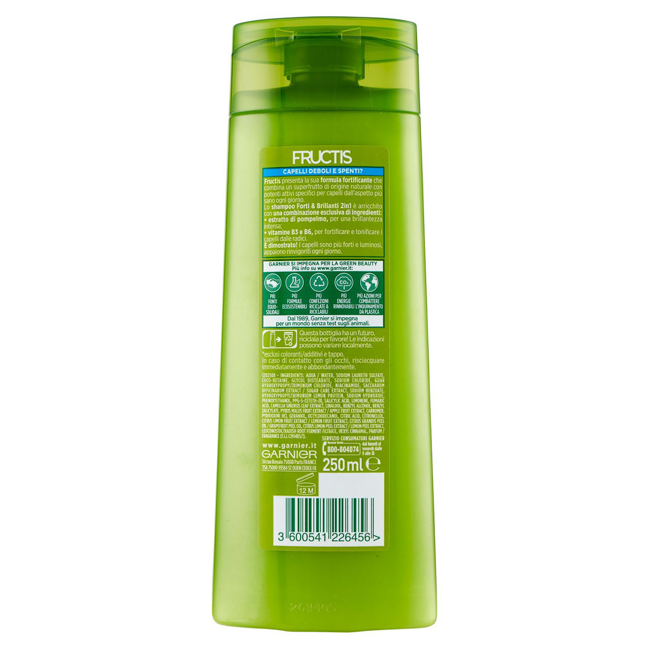 Garnier Shampoo Fructis Capelli Normali 2in1, Capelli Forti e Brillanti, 250 ml