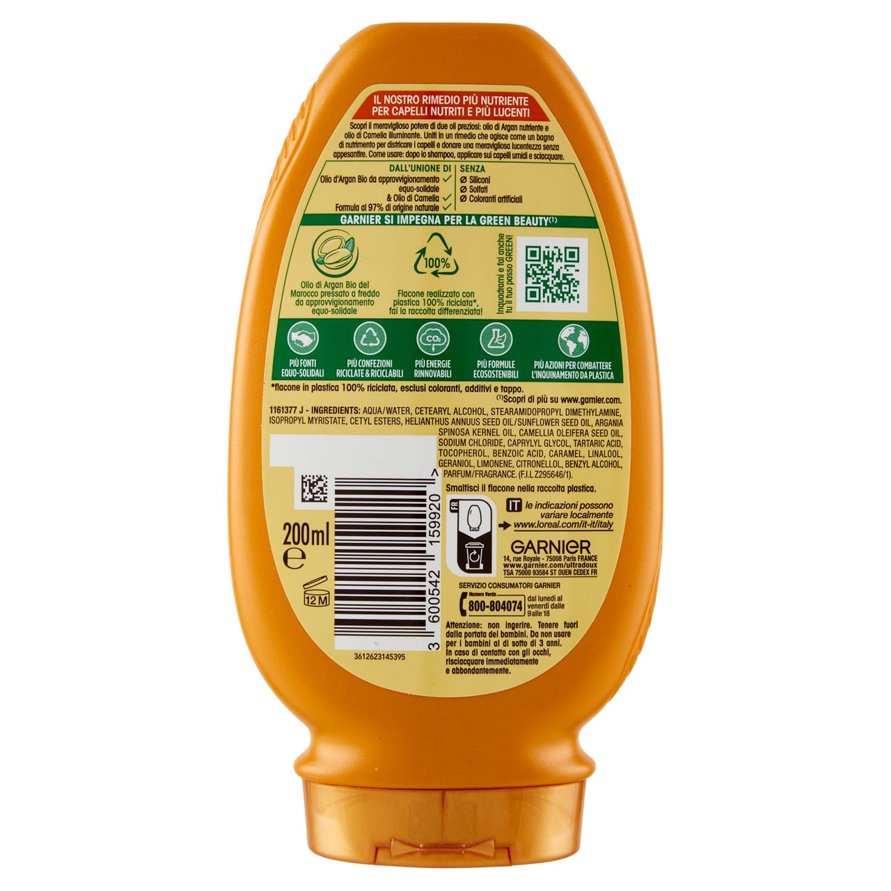 Garnier Ultra Dolce Balsamo Meraviglioso all'olio d'argan e di camelia per capelli secchi, 200 ml