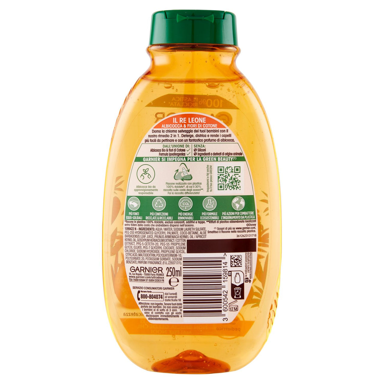 Garnier Ultra Dolce Shampoo 2in1 per Bambini all'albicocca e fiori di cotone, senza parabeni, 250 ml