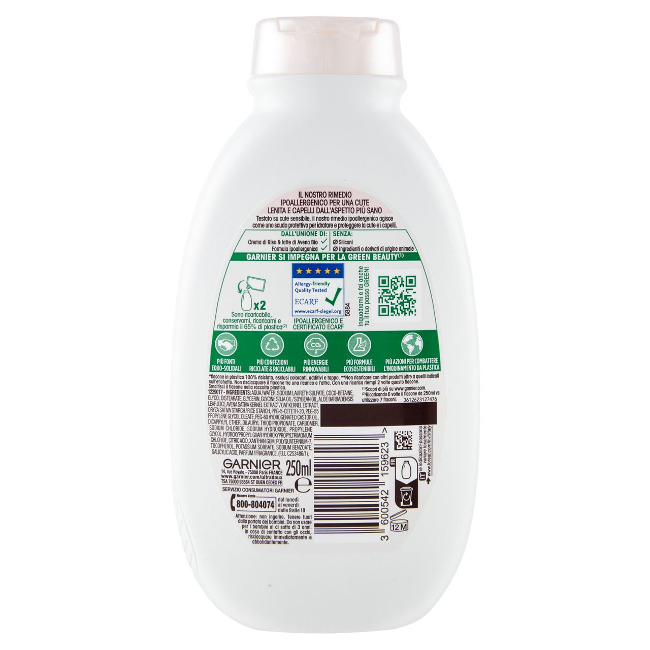 Garnier Ultra Dolce Shampoo Delicatezza D'Avena per capelli delicati- con crema di riso, 250 ml