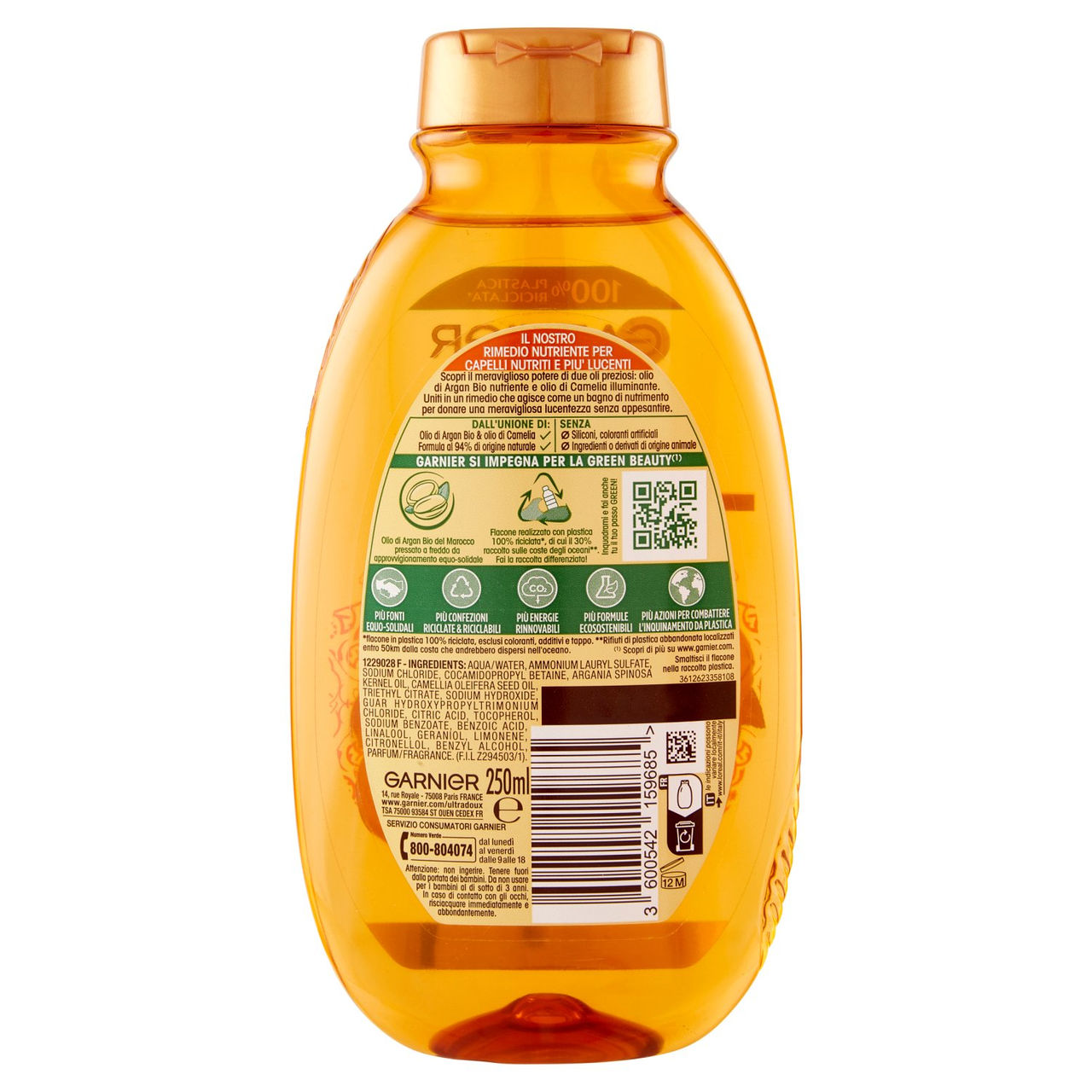 Garnier Ultra Dolce Shampoo Meraviglioso all'olio d'argan e di camelia per capelli secchi, 250 ml