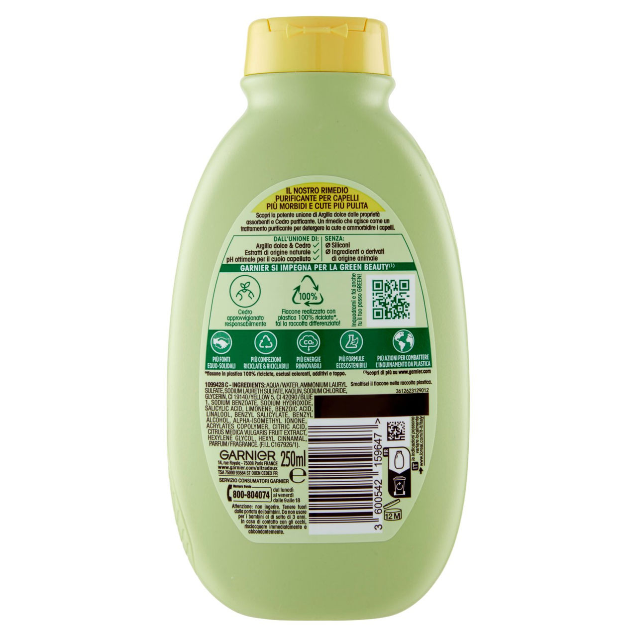 Garnier Ultra Dolce, Shampoo per Capelli che Tendono a Ingrassarsi, Argilla e Cedro, 250 ml