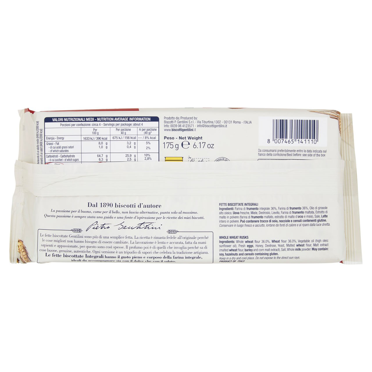 Gentilini Fette Biscottate Integrali 175 g