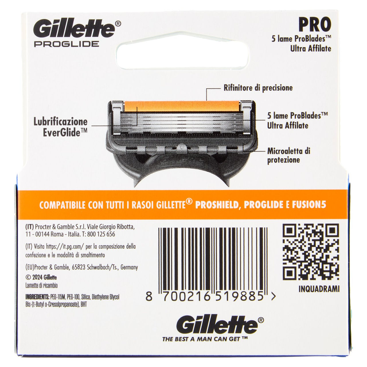 Gillette Proglide Lamette di ricambio per Rasoio da Uomo, 4 Ricariche