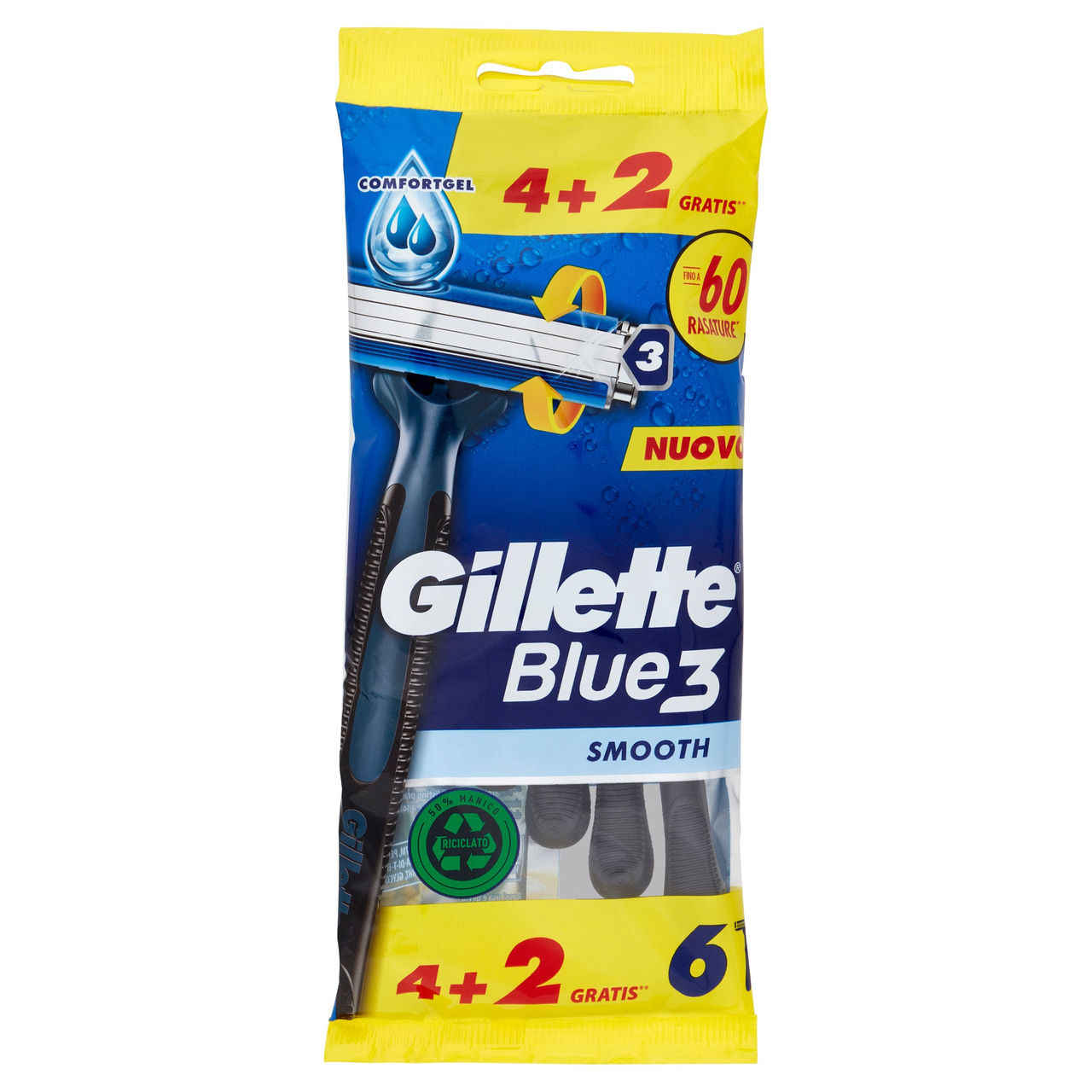 Gillette Rasoio Uomo Blue3 Smooth Usa e Getta a 3 Lame, Confezione da 4 rasoi 2 Gratis = 6 Rasoi