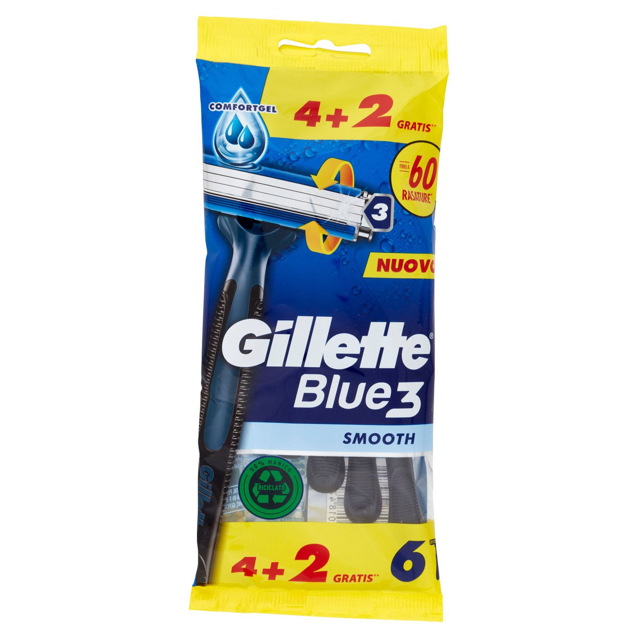 Gillette Rasoio Uomo Blue3 Smooth Usa e Getta a 3 Lame, Confezione da 4 rasoi 2 Gratis = 6 Rasoi