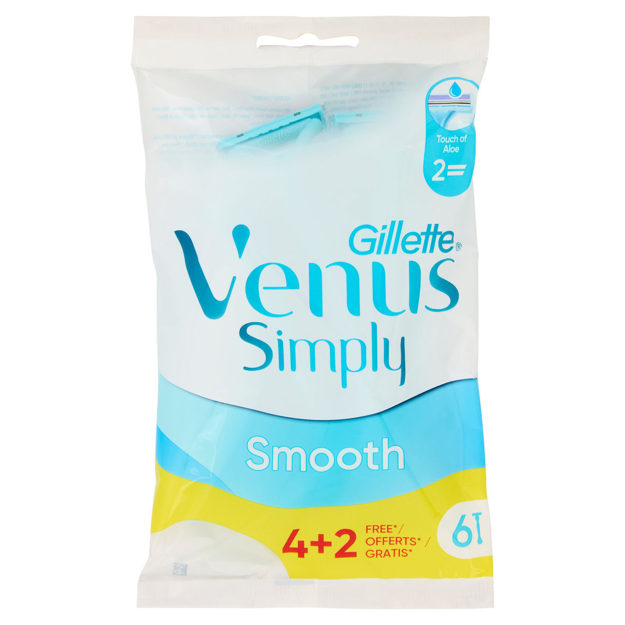 Gillette Venus Simply Smooth Rasoio Donna Usa e Getta a 2 Lame 4 Rasoi   2 Gratis = 6 Rasoi