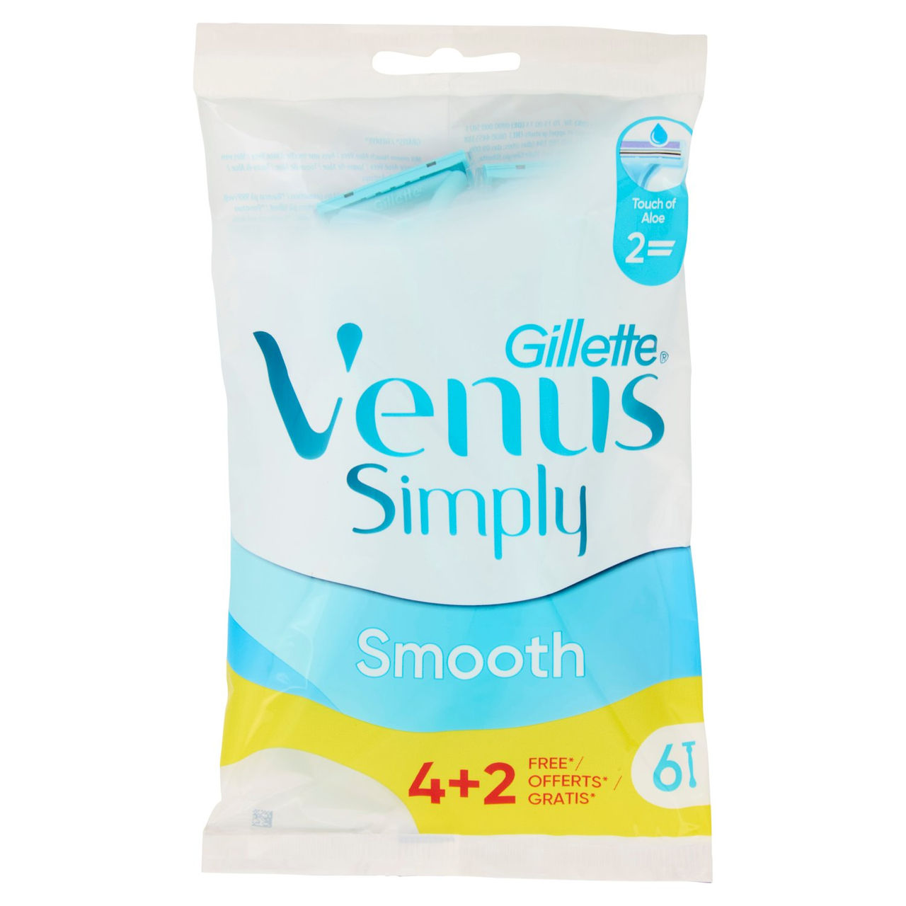 Gillette Venus Simply Smooth Rasoio Donna Usa e Getta a 2 Lame 4 Rasoi   2 Gratis = 6 Rasoi