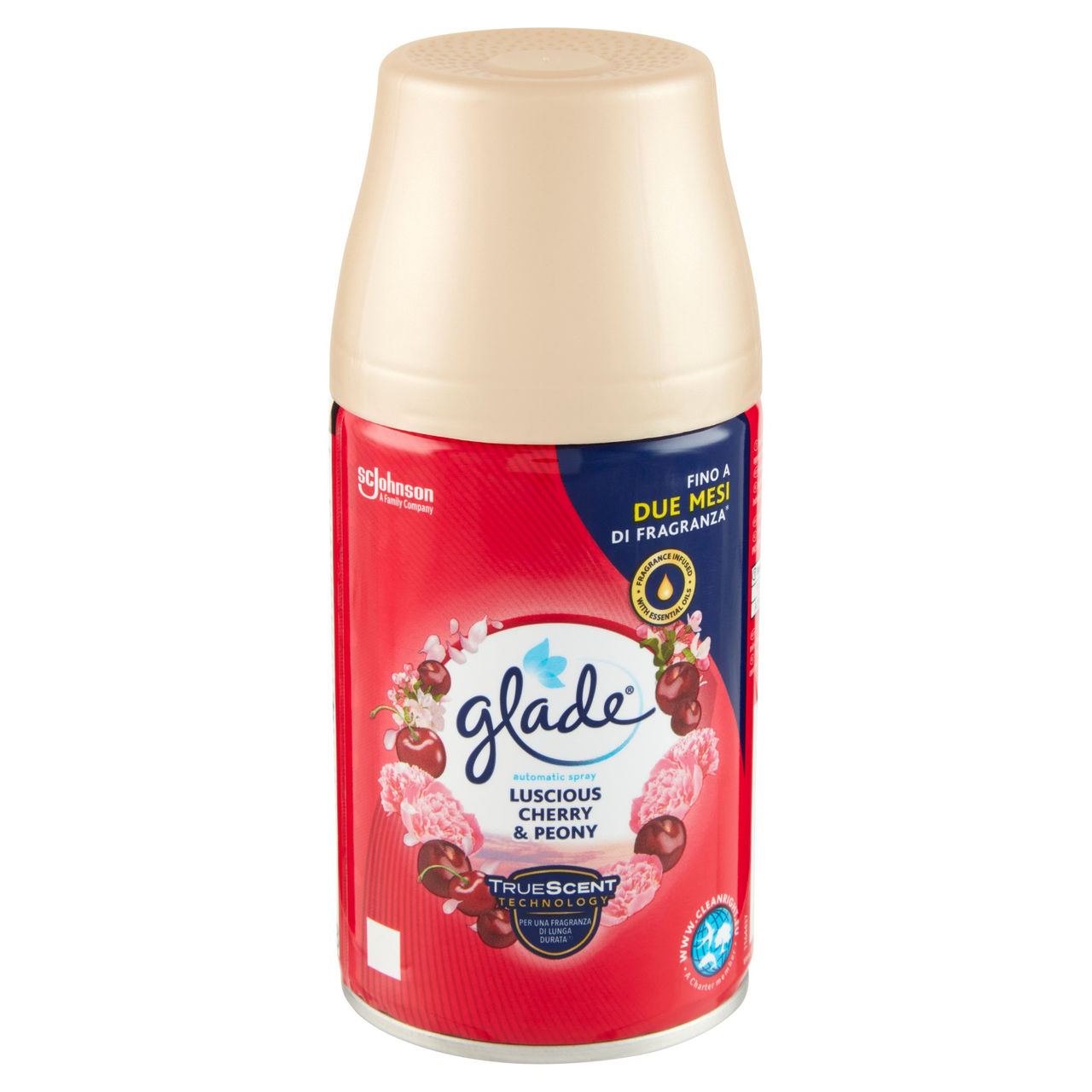 Glade Automatic Spray Ricarica, Profumatore per Ambienti, Fragranza Luscious Cherry & Peony 269ml