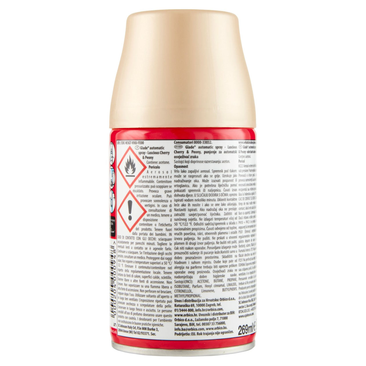 Glade Automatic Spray Ricarica, Profumatore per Ambienti, Fragranza Luscious Cherry & Peony 269ml