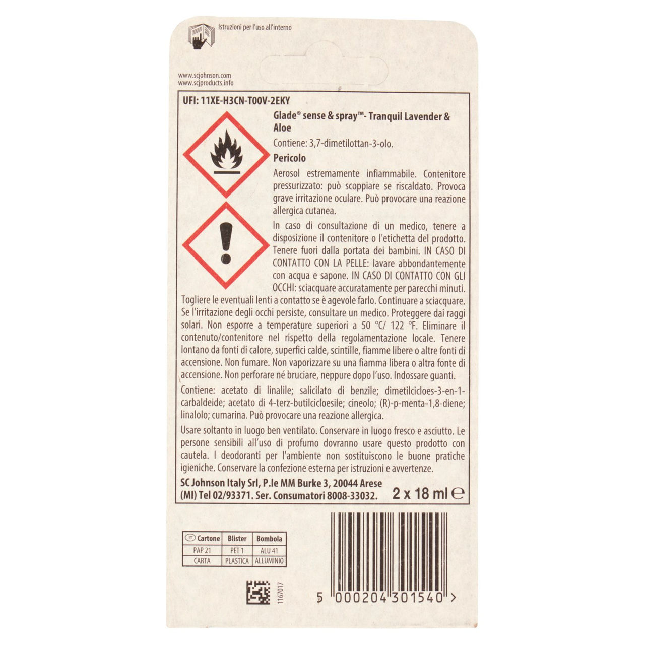 Glade Sense&Spray Doppia Ricarica, Profumatore Ambienti con Sensore, Tranquil Lavender & Aloe 2x18ml
