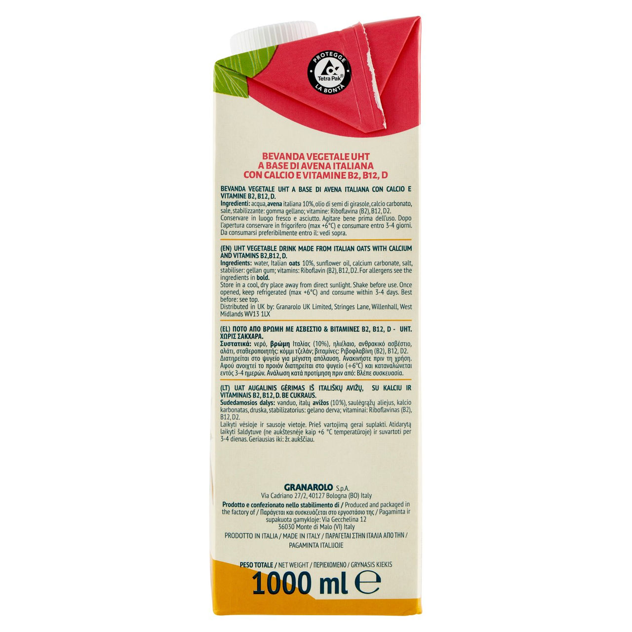 Granarolo 100% Vegetale Avena Italiana Zero Zuccheri 1000 ml