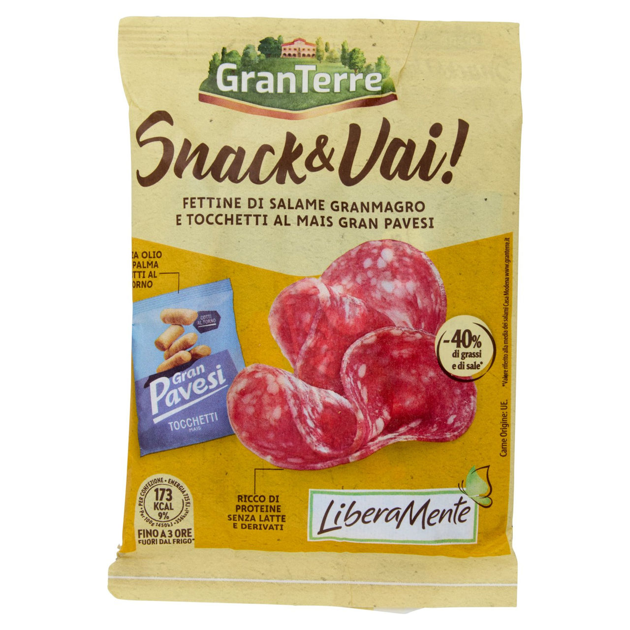 GranTerre LiberaMente Snack & Vai! Fettine di Salme Granmagro e Tocchetti al Mais Gran Pavesi 50 g