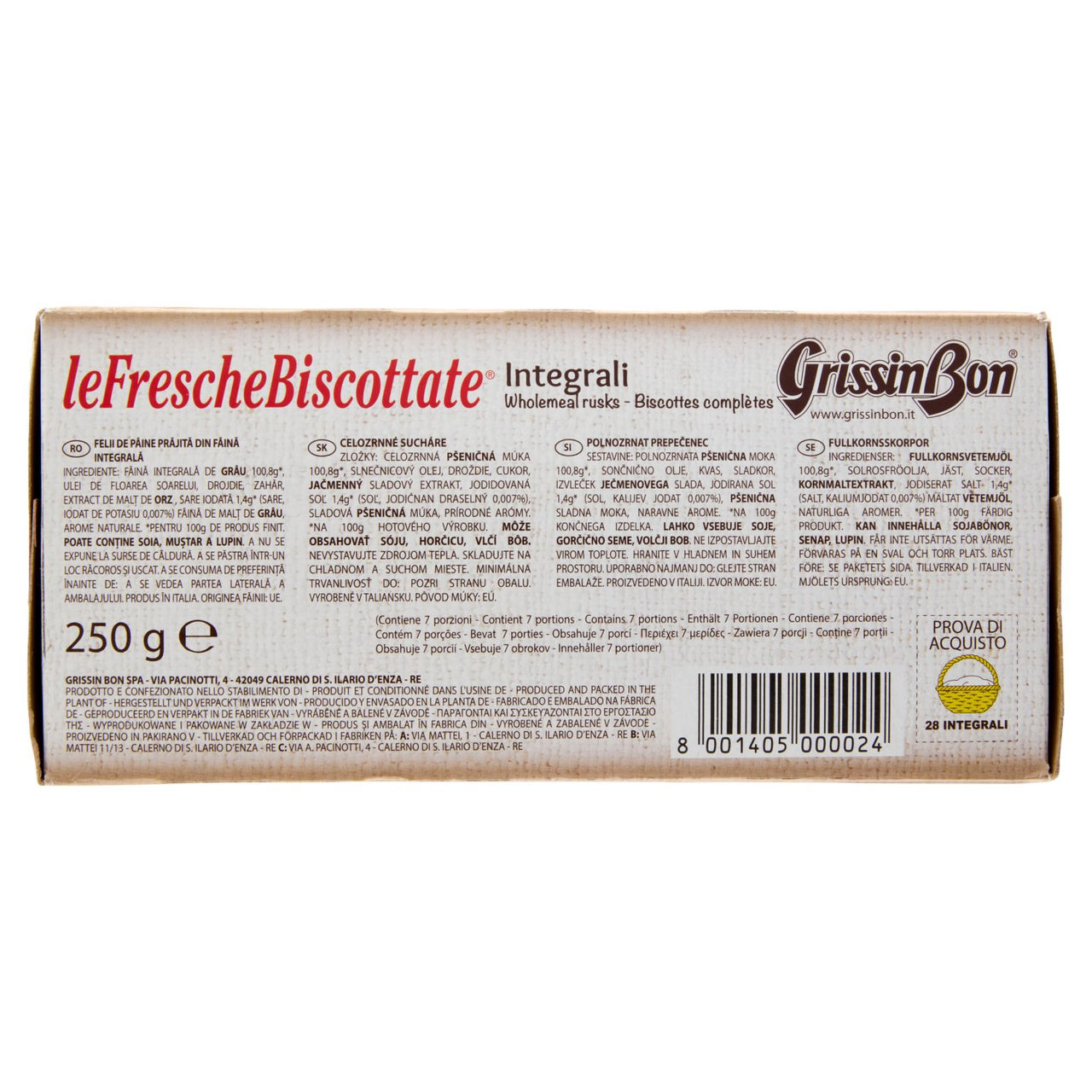 GrissinBon leFrescheBiscottate Integrali 250 g