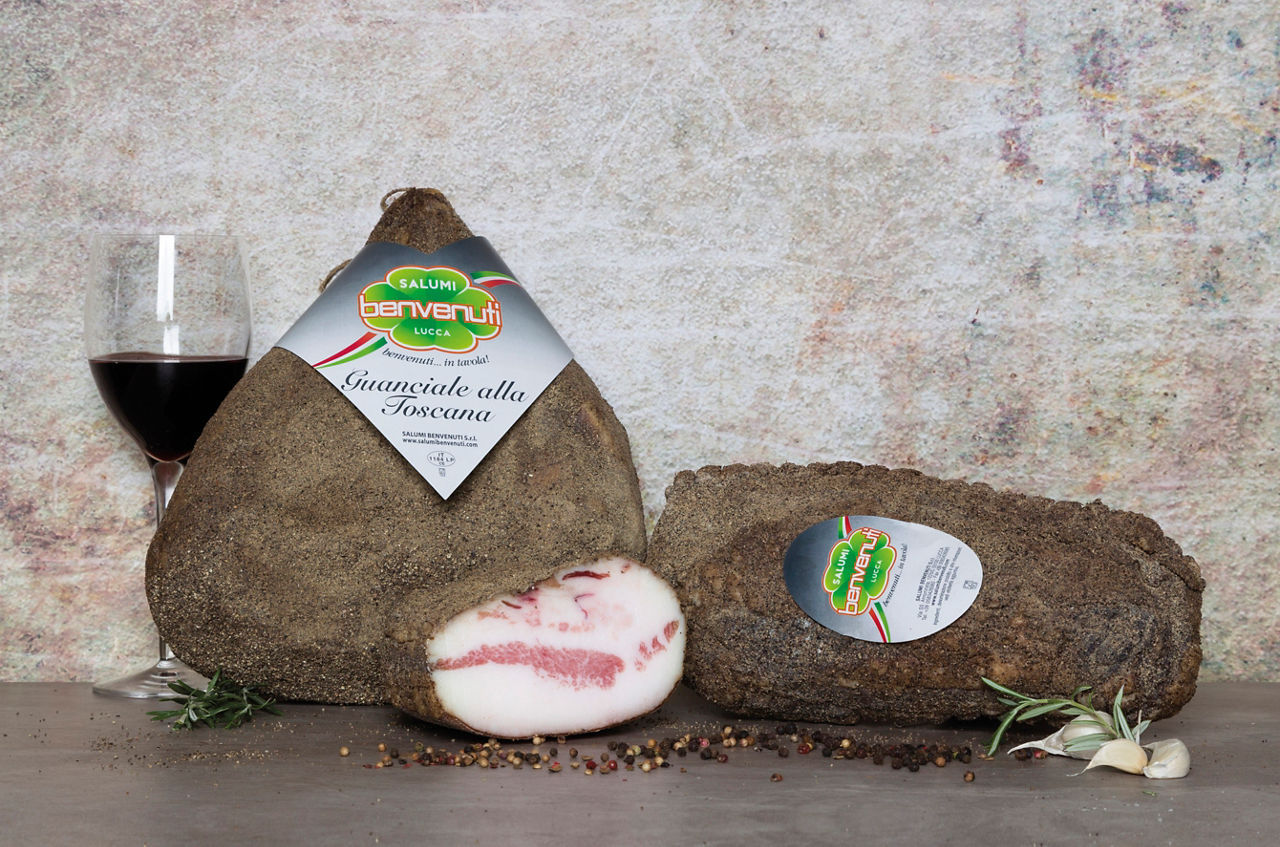 Guanciale al pepe Salumi Benvenuti trancio take away al kg