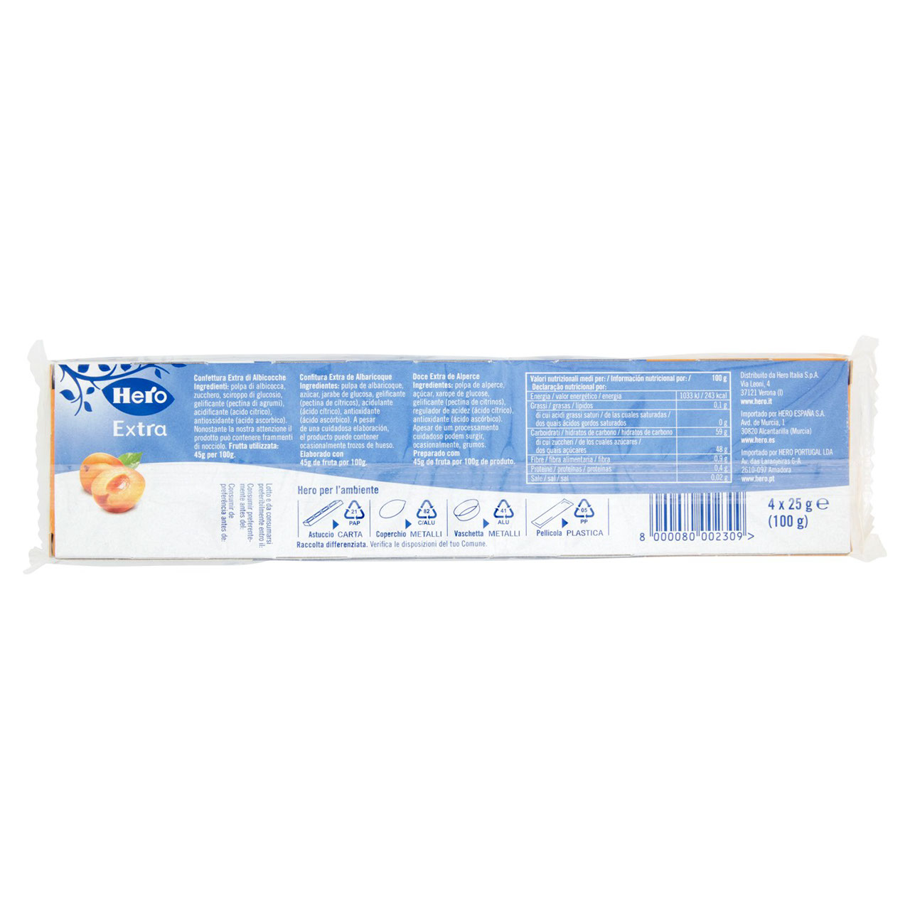 Hero Extra Confettura di Albicocche 4 x 25 g