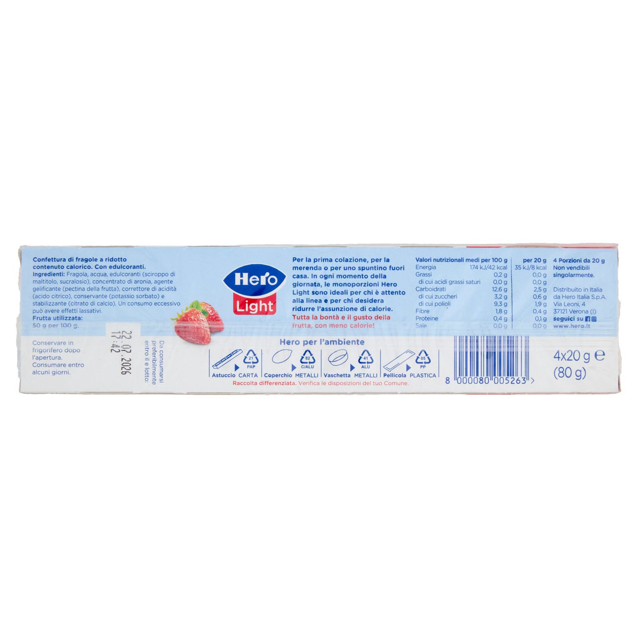 Hero Light Confettura di Fragole 4 x 20 g
