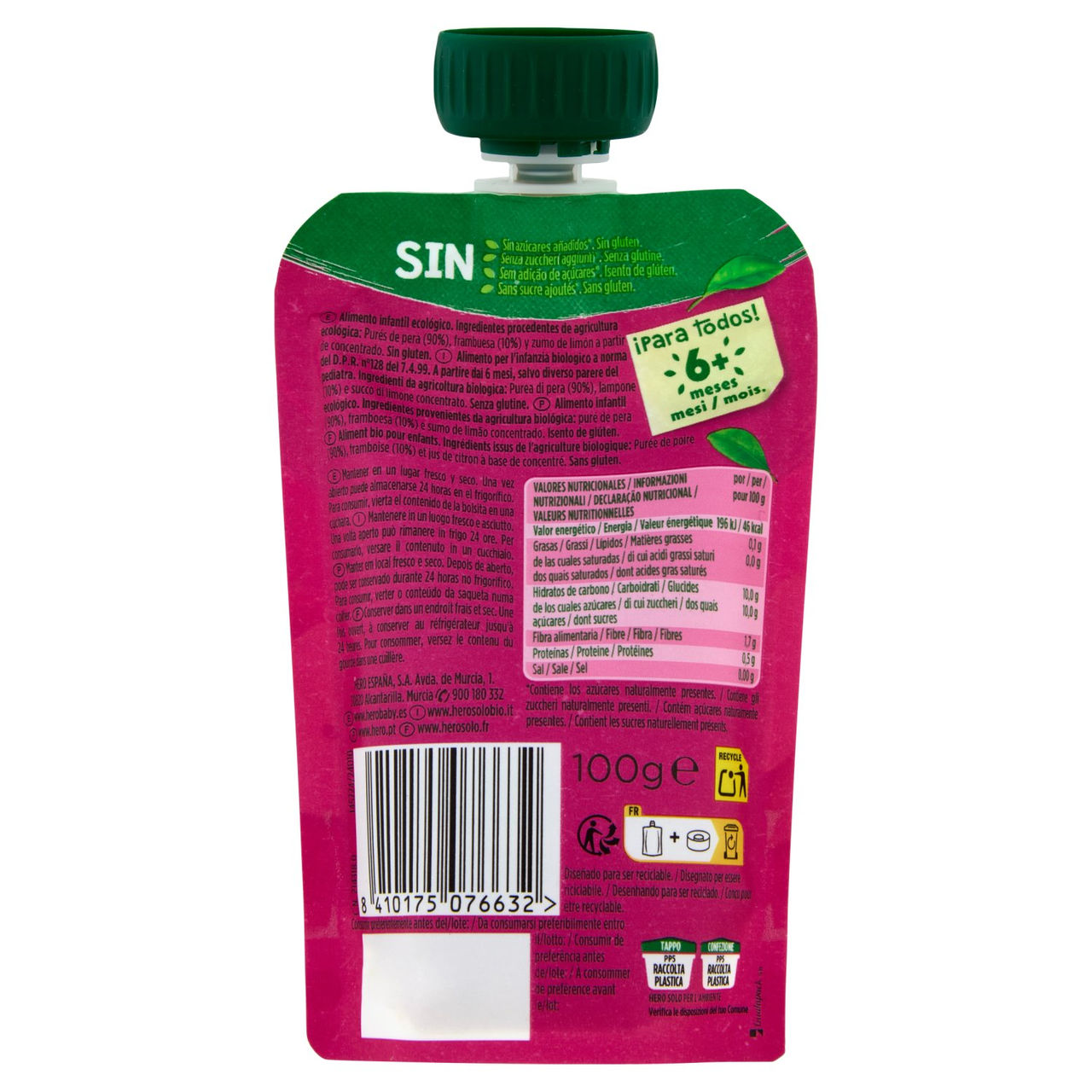 Hero Solo Bio Pera e Lampone 100 g