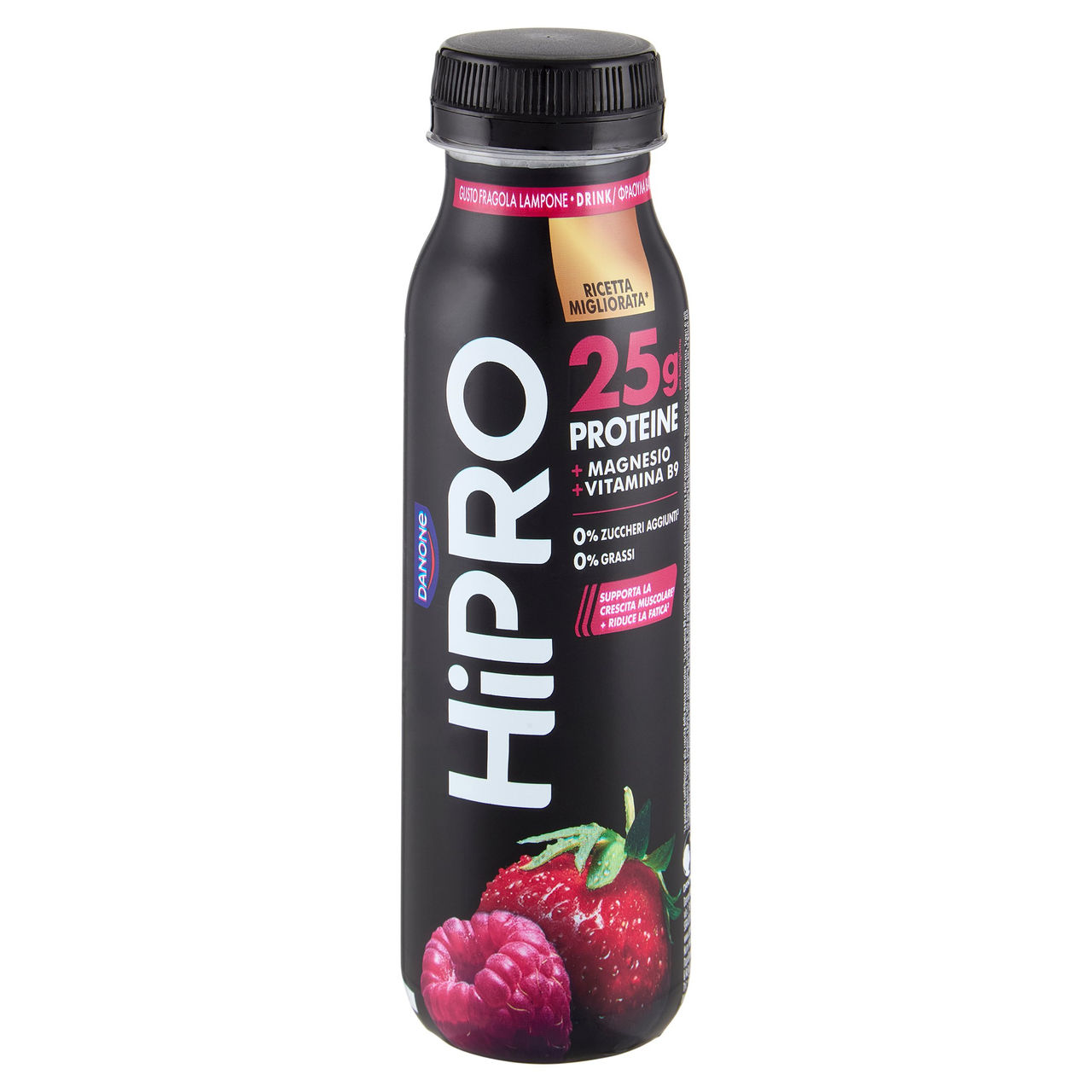 HiPRO Drink Fragola Lampone,25g Proteine,0% grassi,con Magnesio&Vit B9, senza lattosio, 300g