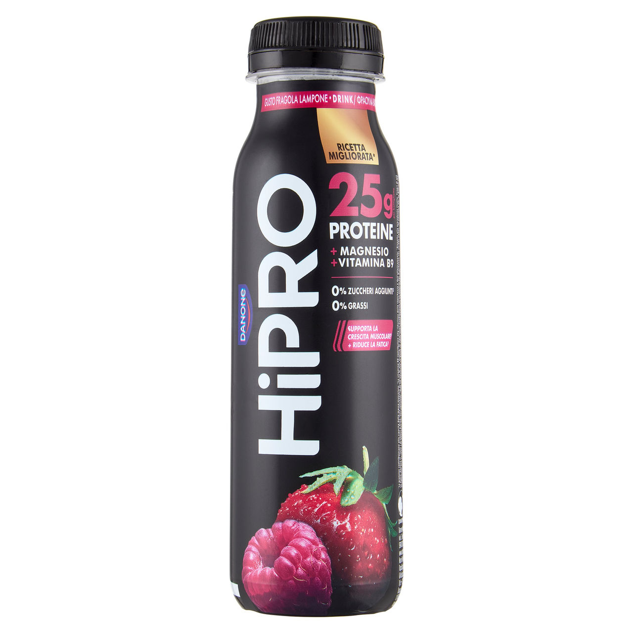 HiPRO Drink Fragola Lampone,25g Proteine,0% grassi,con Magnesio&Vit B9, senza lattosio, 300g