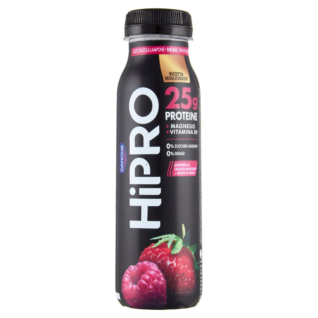 HiPRO Drink Fragola Lampone,25g Proteine,0% grassi,con Magnesio&Vit B9, senza lattosio, 300g