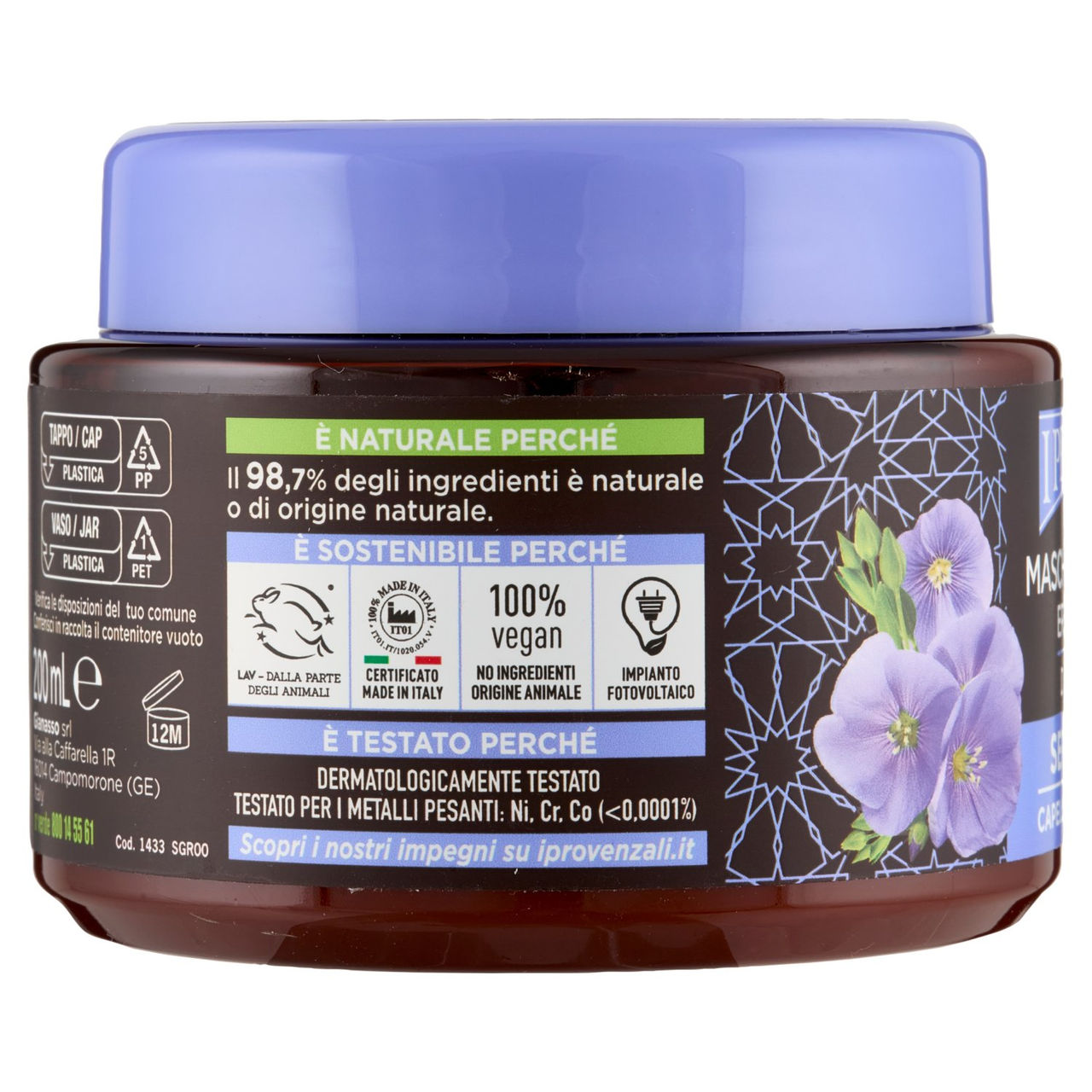 I Provenzali Maschera Capelli Erboristica Districante Semi di Lino Capelli Fragili e Spenti 200 mL