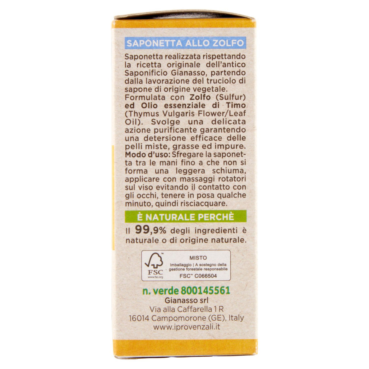 I Provenzali Saponetta Vegetale Zolfo Purificante 100 g