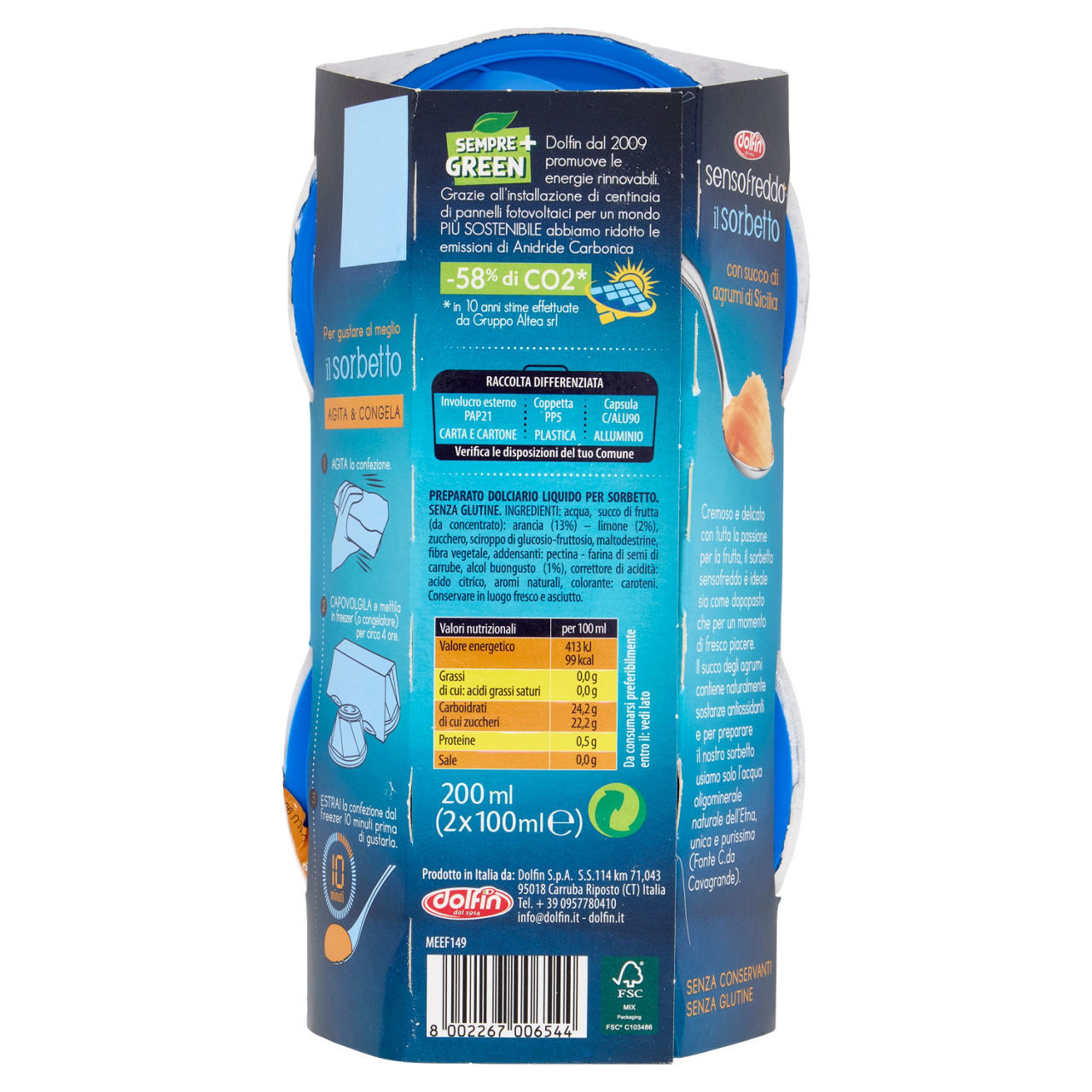 Il Sorbetto Sensofreddo Dolfin agrumi 200 ml
