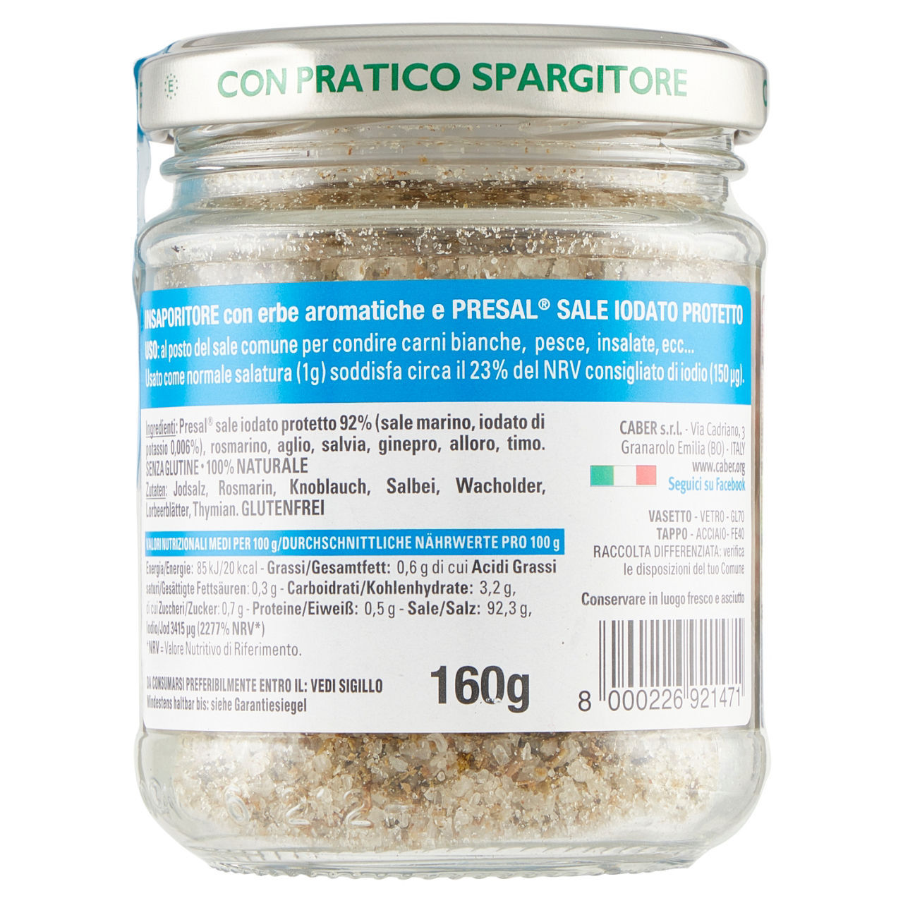 Insaporitore con sale iodato Caber l'azzurro 160 g