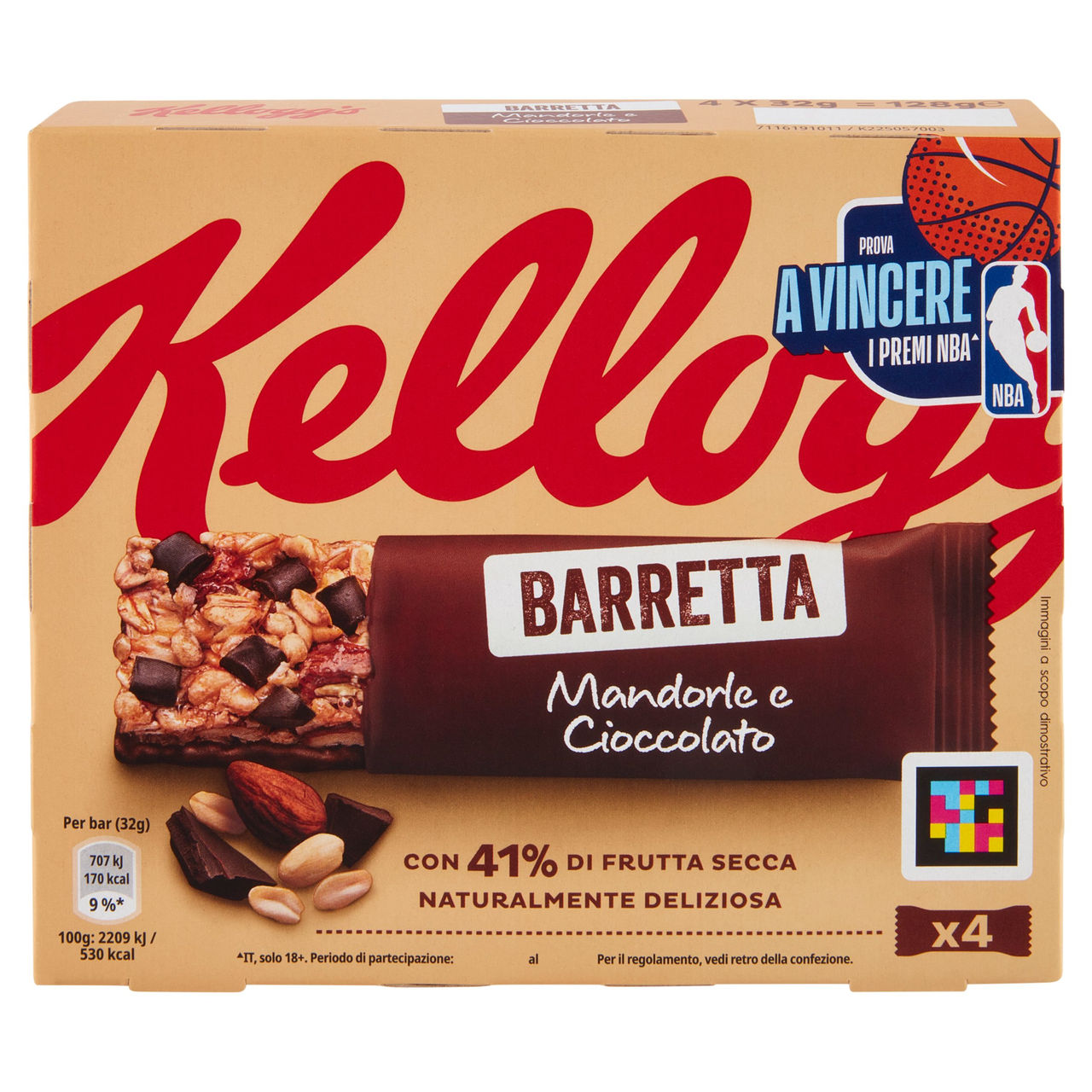 Kellogg's Barretta Mandorle e Cioccolato 4 x 32 g