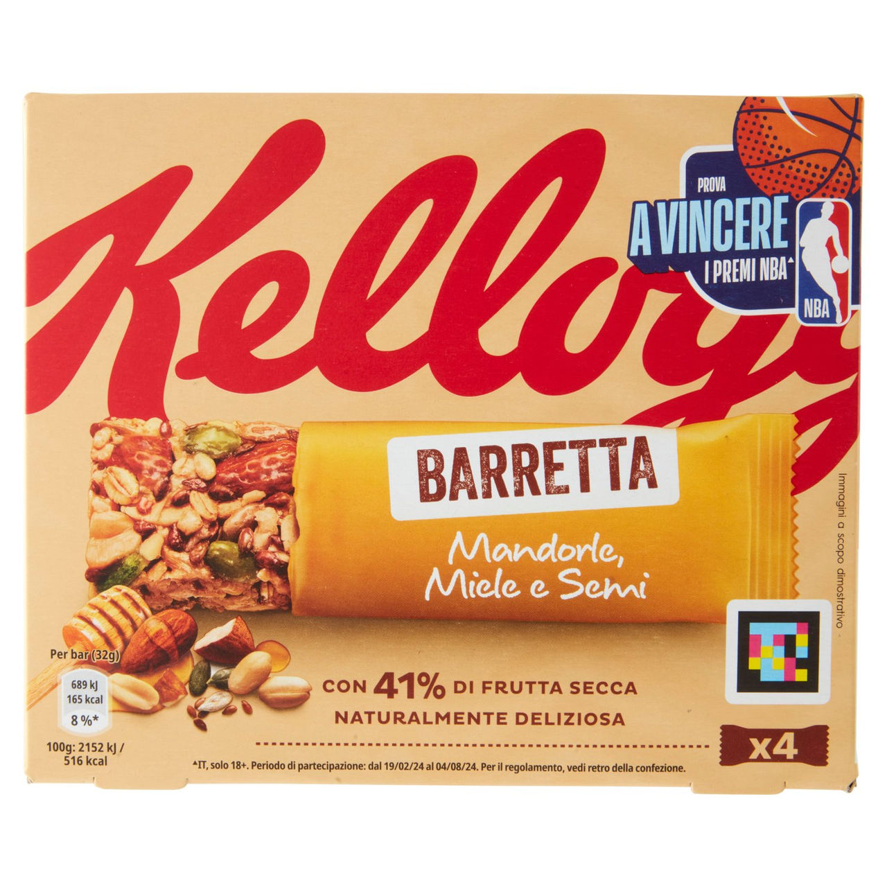 Kellogg's Barretta Mandorle, Miele e Semi 4 x 32 g
