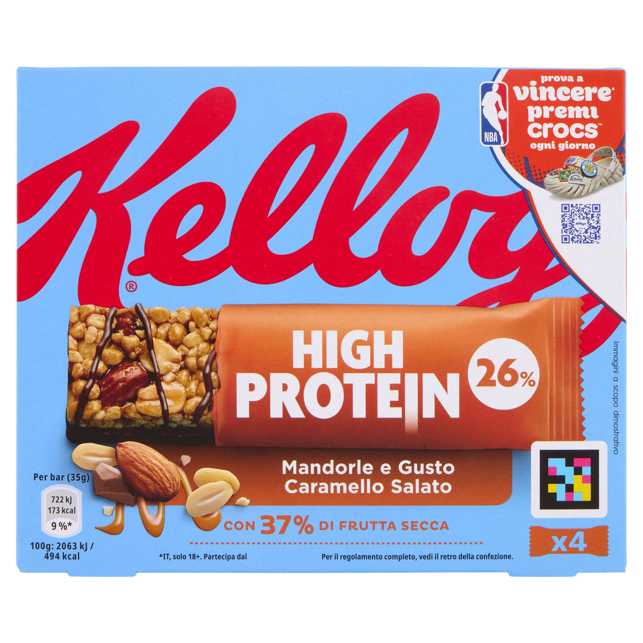 Kellogg's High Protein 26% Mandorle e Gusto Caramello Salato 4 x 35 g