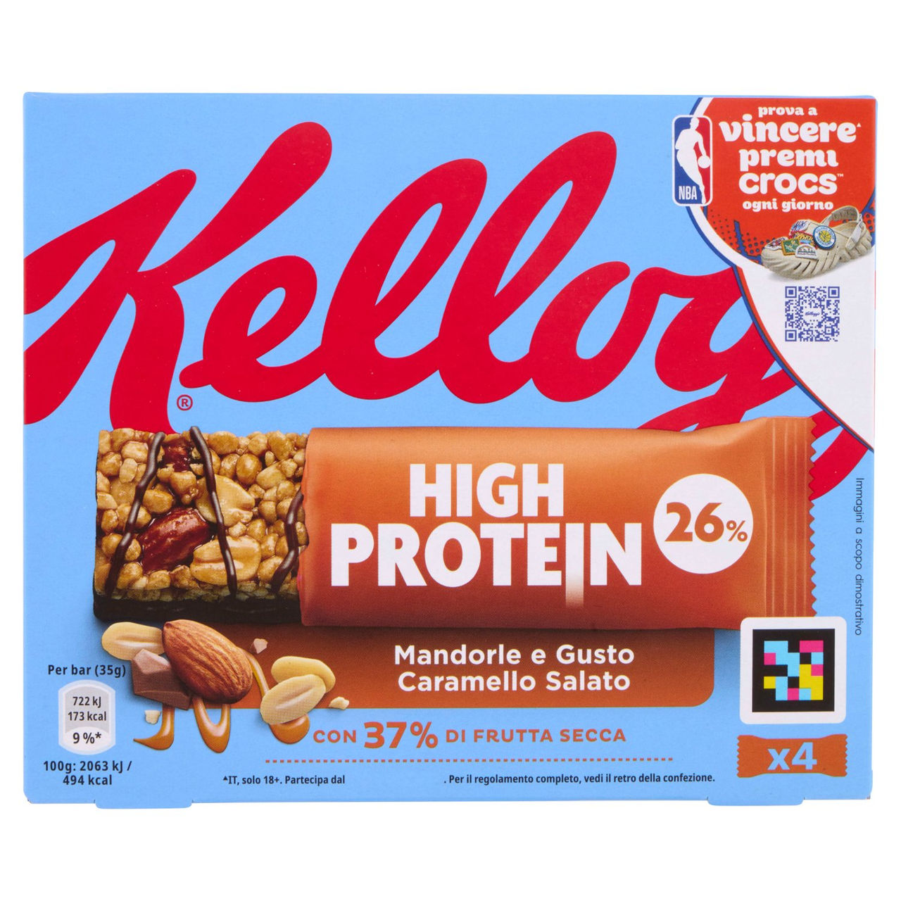 Kellogg's High Protein 26% Mandorle e Gusto Caramello Salato 4 x 35 g