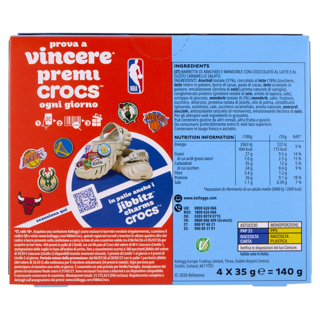 Kellogg's High Protein 26% Mandorle e Gusto Caramello Salato 4 x 35 g