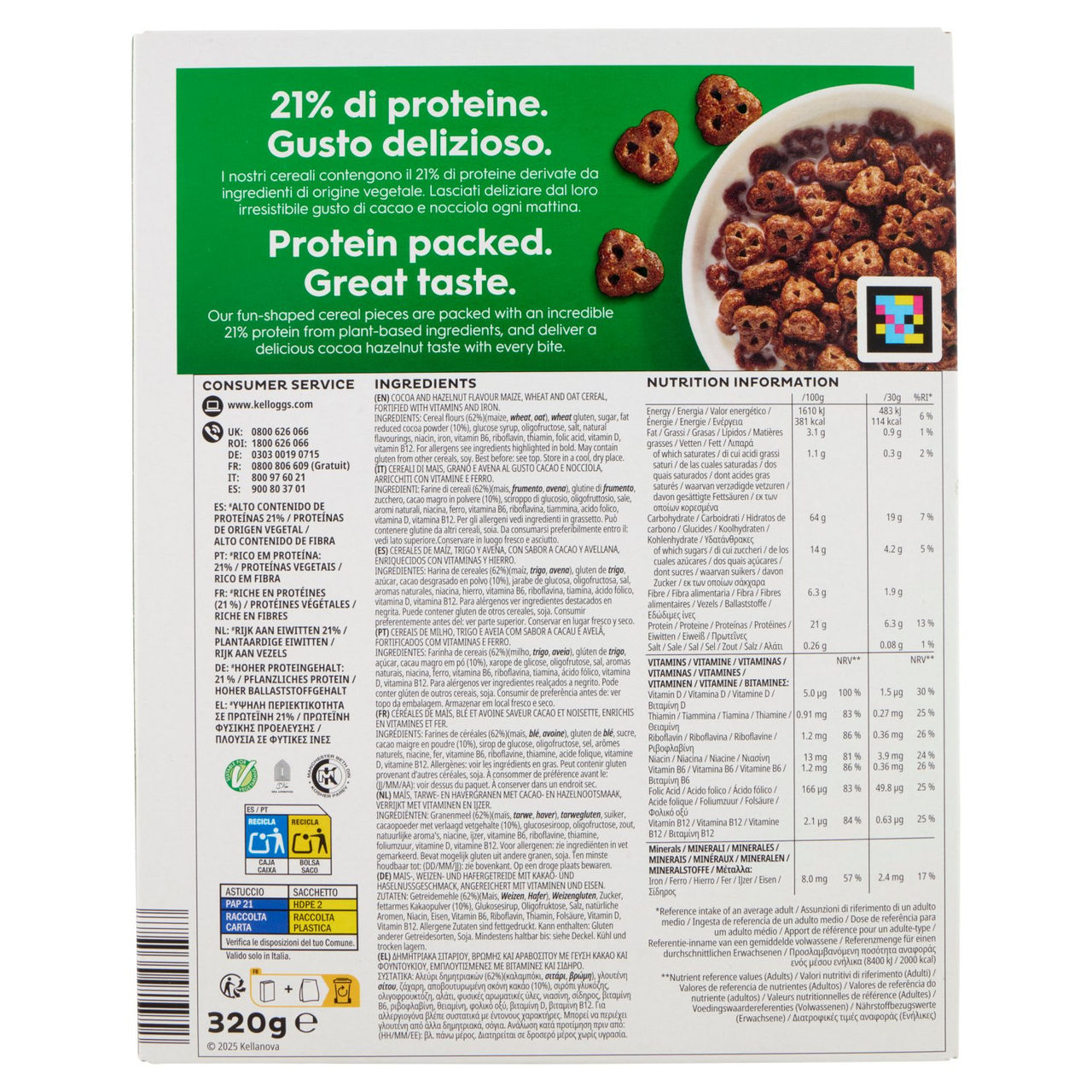 Kellogg's Special K High Protein 21% Gusto Cacao e Nocciola 320 g