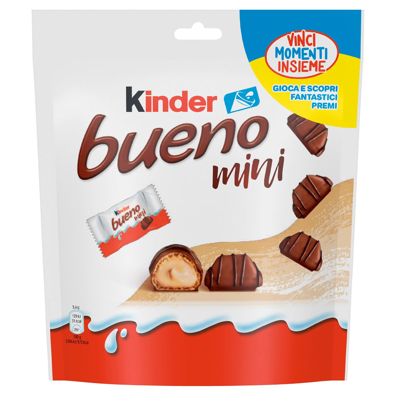 Kinder Bueno wafer farcito al latte e nocciole ricoperto di cioccolato al latte 108 g