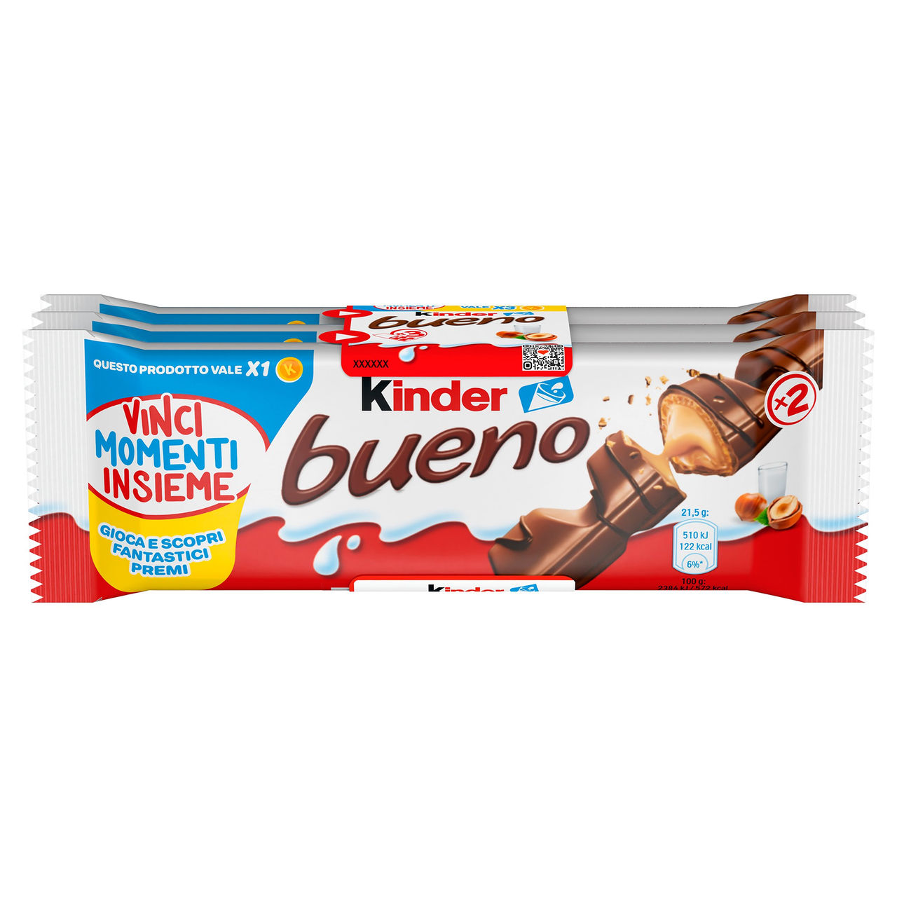 Kinder Bueno wafer farcito al latte e nocciole ricoperto di cioccolato al latte 3 x 43 g