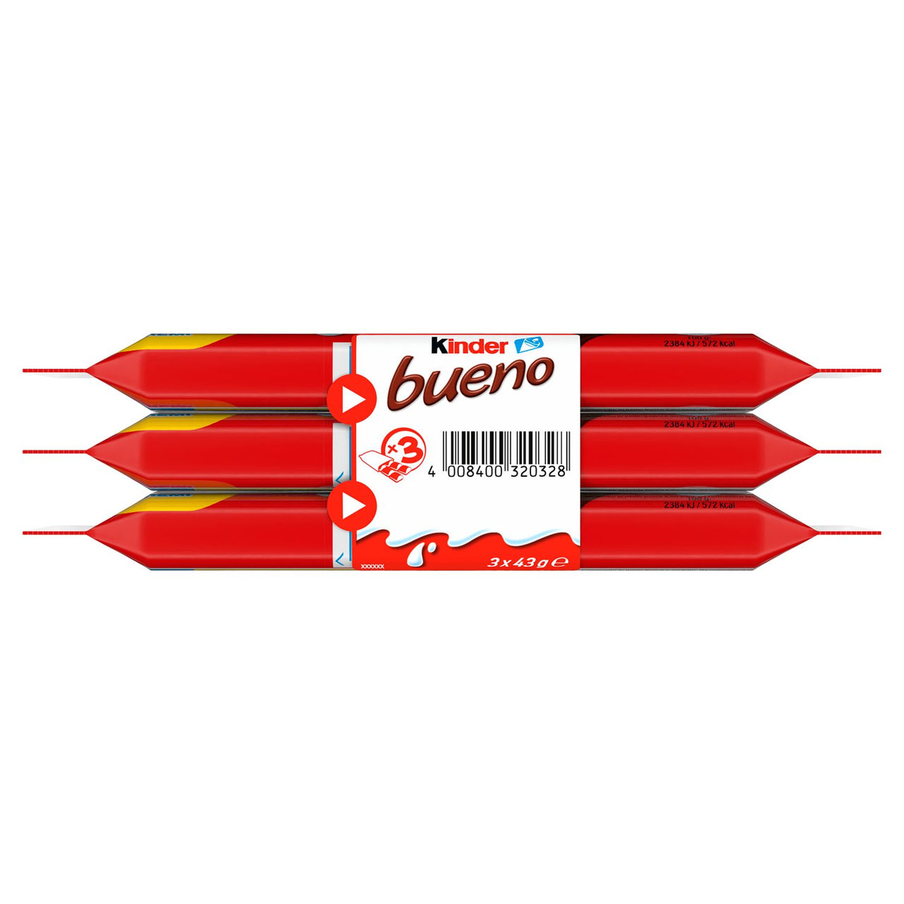 Kinder Bueno wafer farcito al latte e nocciole ricoperto di cioccolato al latte 3 x 43 g