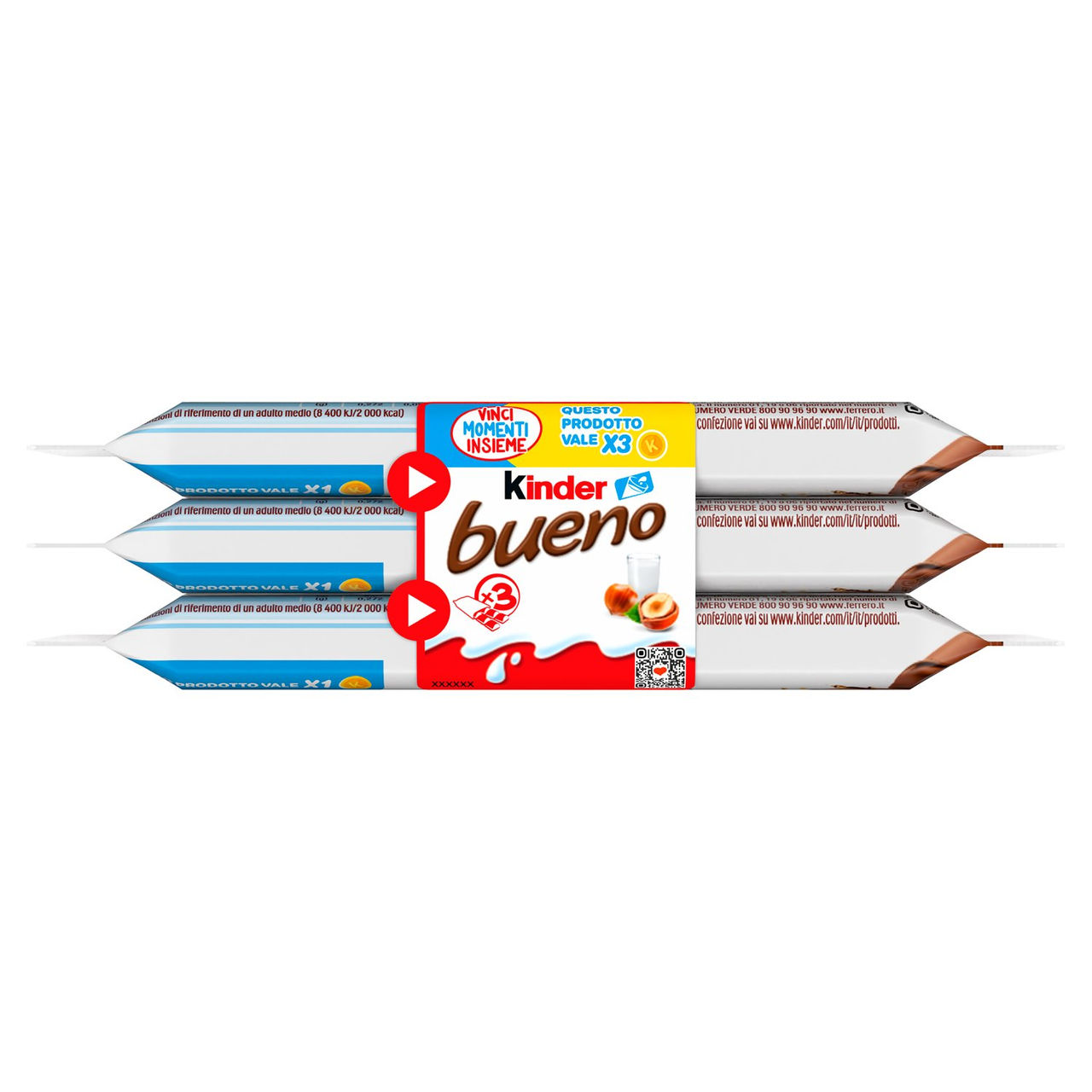 Kinder Bueno wafer farcito al latte e nocciole ricoperto di cioccolato al latte 3 x 43 g