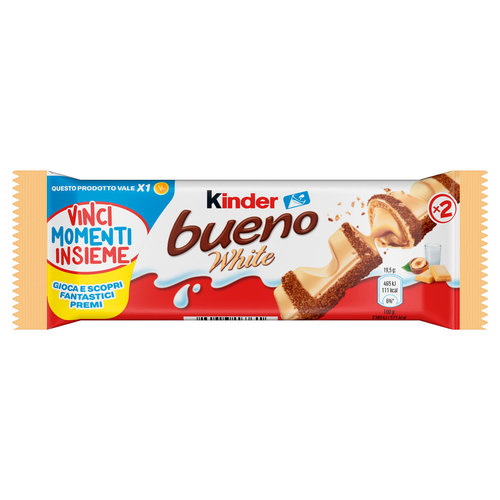 Kinder Bueno White wafer farcito al latte e nocciole ricoperto di cioccolato bianco 39 g