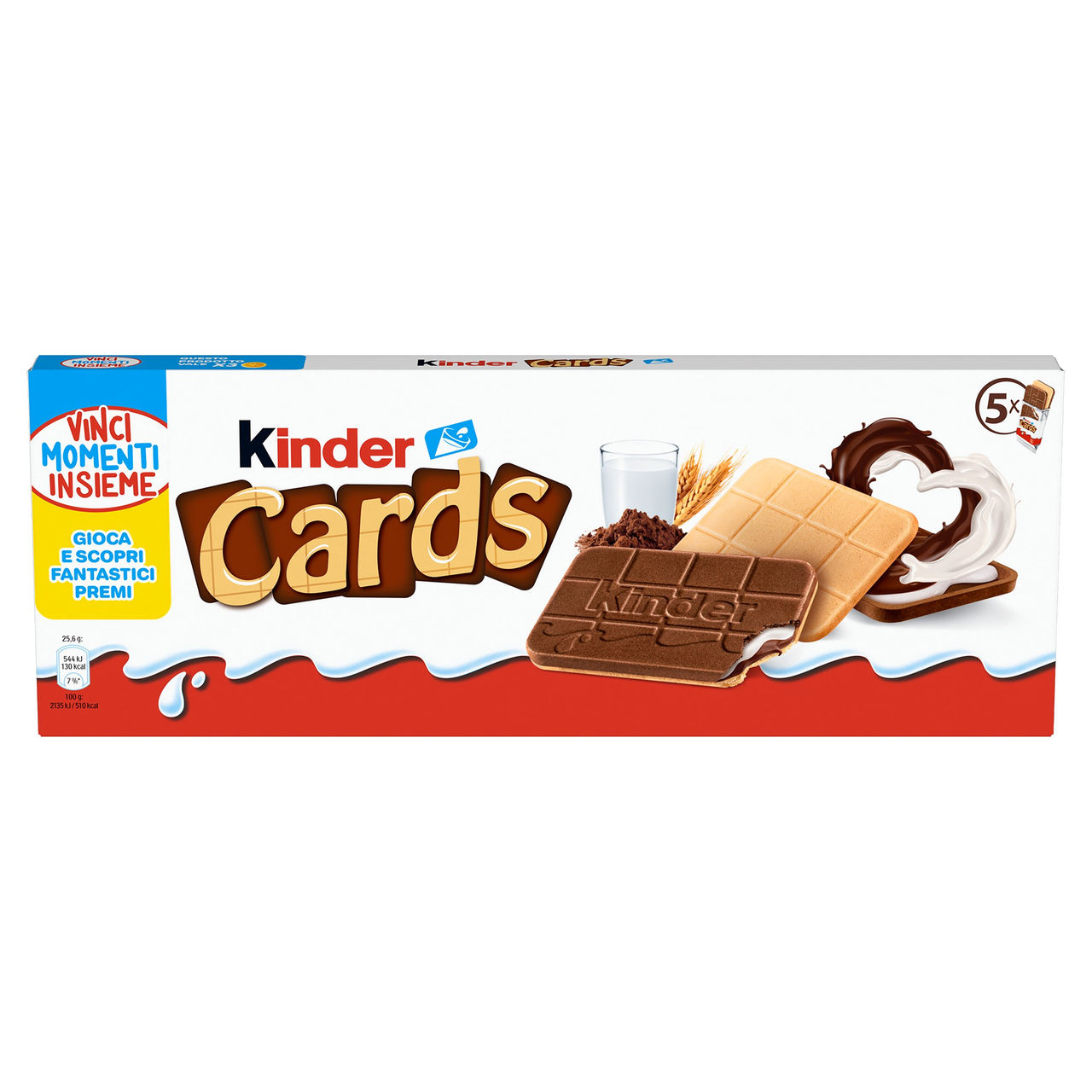 Kinder Cards biscotti con ripieno cremoso al latte e cacao 5 monoporzioni 128 g